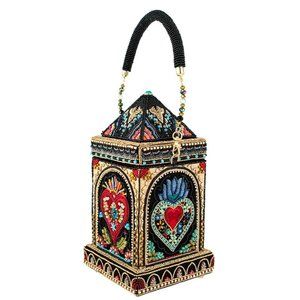 Mary Frances House of Hearts Beaded Clutch Red Heart Handbag Black Bag New